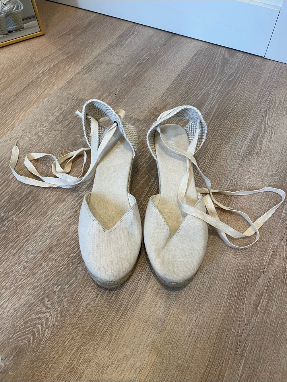 Soludos Cream Lace-Up Espadrille Flats